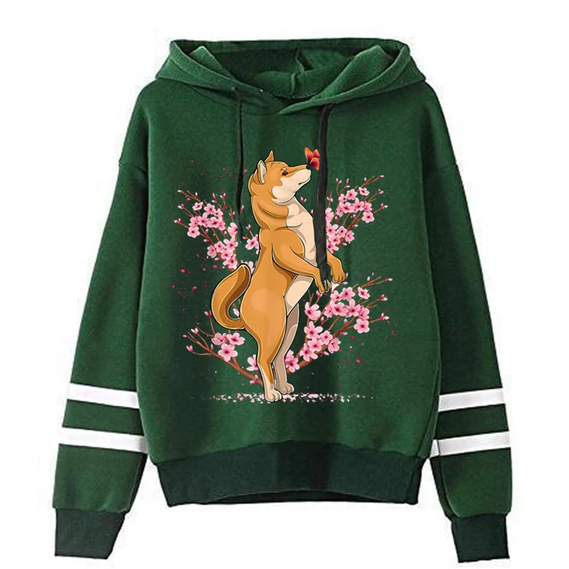 New Sweatshirts Graphic Cute Cartoon Cherry Blossom Dog Women’s Long Sleeves Harajuku Fashion Sakura Hoodies Loose Y2k Pullover