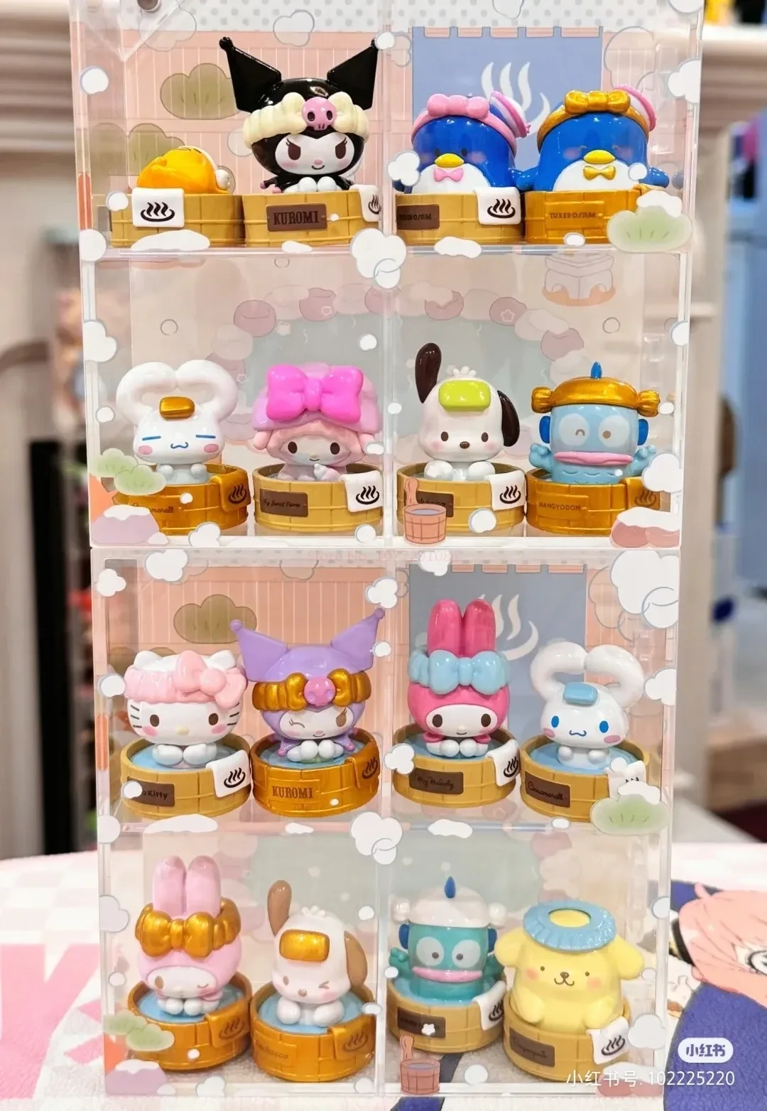 Sanrio Family Blind Box Cinnamoroll Kuromi Hello Kitty Pochacco Pompom Purin Gudetama Hot Spring Series Anime Figurine Toy Dolls