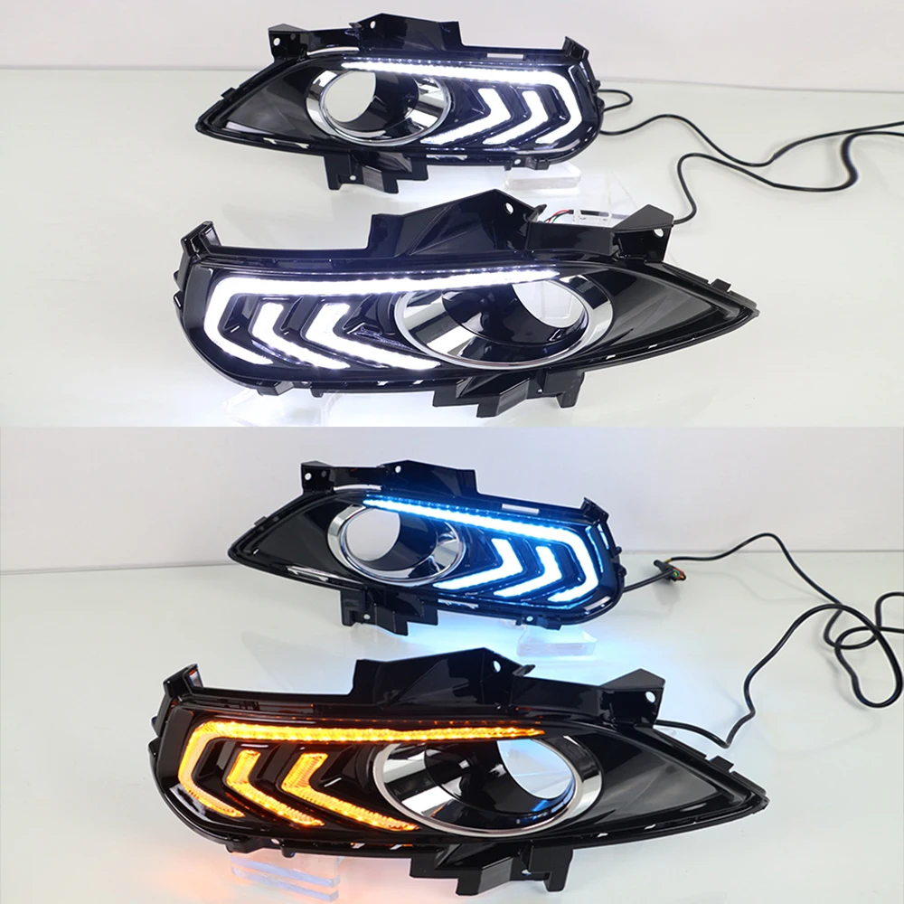 2PCS Car DRL LED Daytime Running Light With Turn Yellow Signal Fog lamp cover For Ford Mondeo Fusion 2013 2014 2015 2016