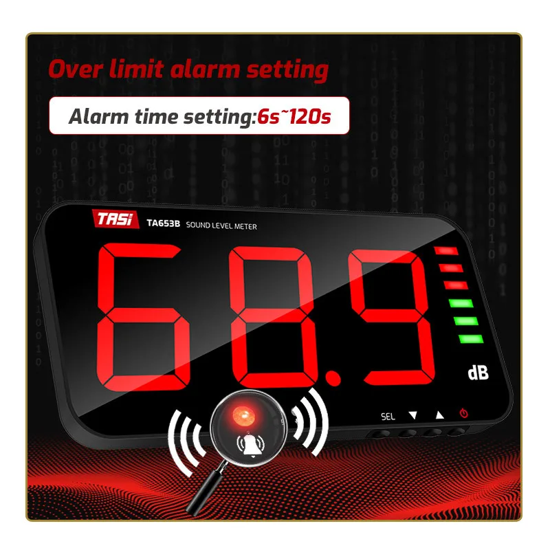 TASI TA653A TA653B Digital Sound Level Meter Large Screen Display Noise dB Meter Wall Hanging Type alarm Hospital Bar School