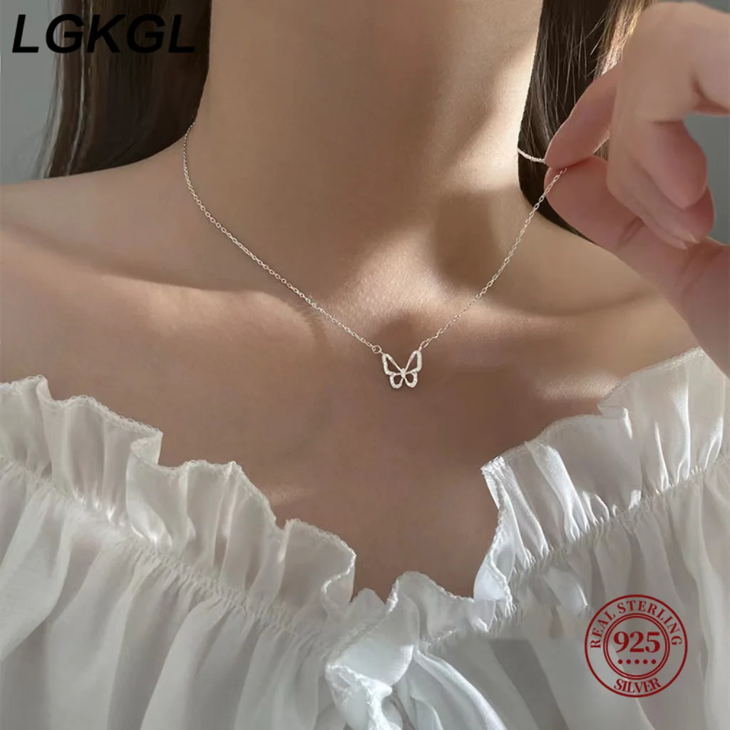 LGKGL 925 Silver Sterling Butterfly Necklace For Women Clavicle Chain Woman Jewelry Birthday Gift Accessories