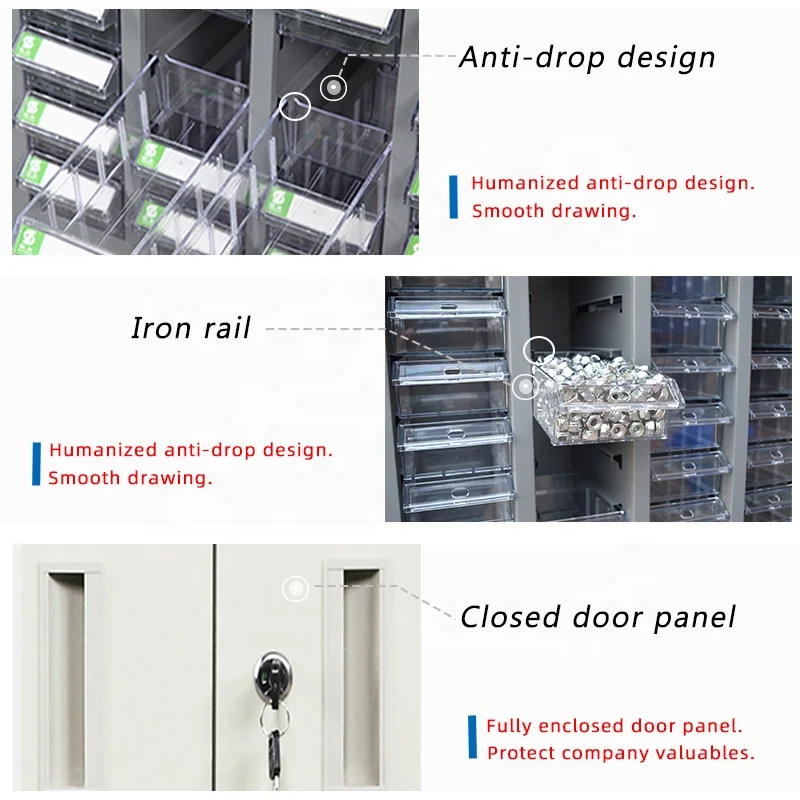 China Manufacturer Plastic Drawer Metal Parts Cabinet Multiple Optional Parts Organizer Cabinet