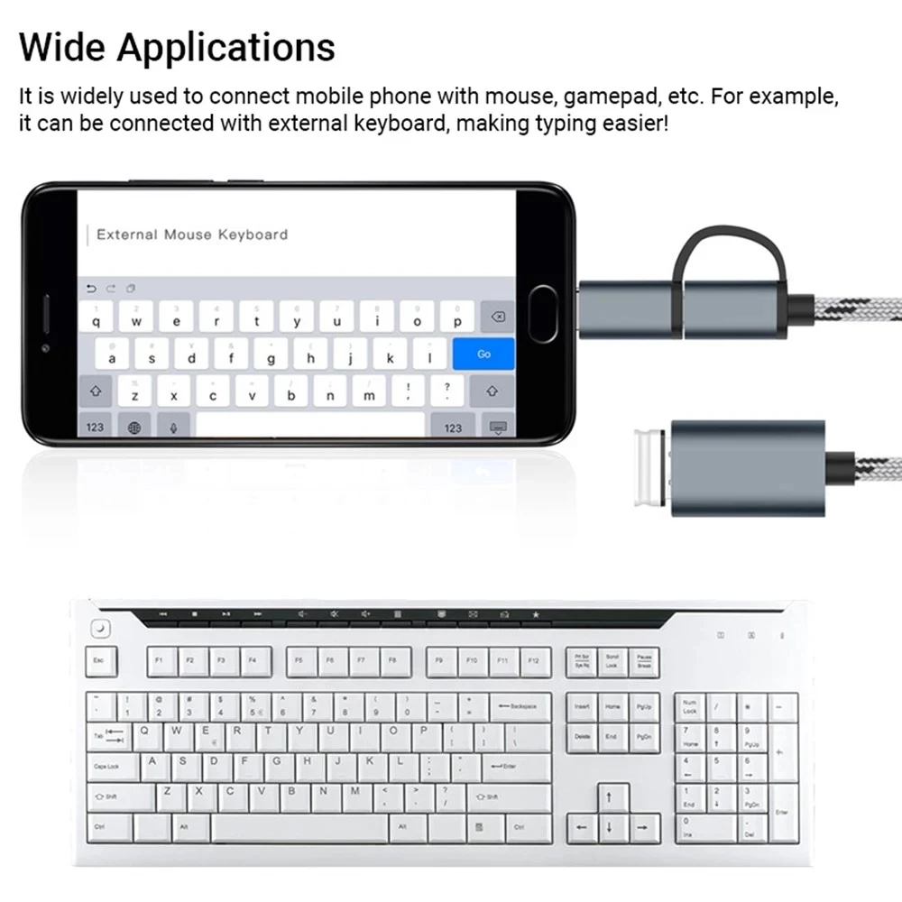 Cabo USB OTG 2 em 1 Tipo-C/Micro-USB para adaptador USB 3.0 Cabo de transferência de dados projetado trançado para telefone Andriod (cinza)