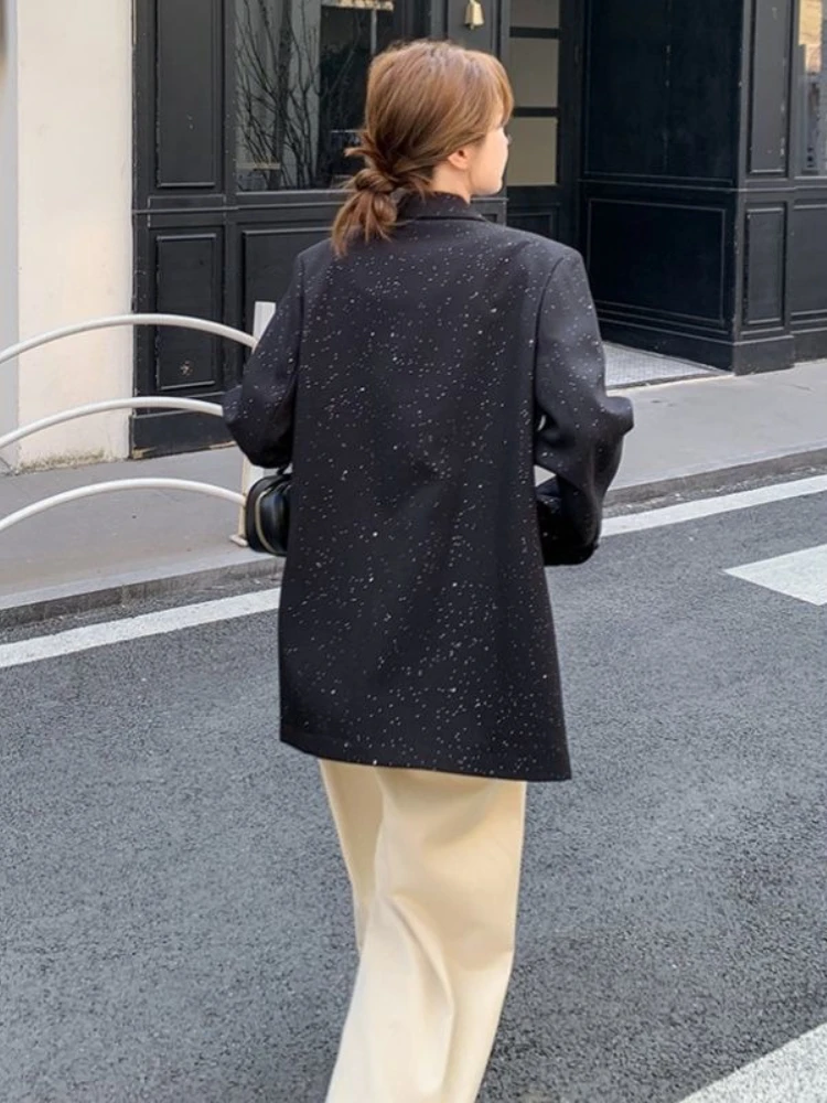 Black Light Mature High Quality Vintage Sparkling Women Blazer 2025 Spring Autumn Petite Loose Casual New Arrival Long Sleeve