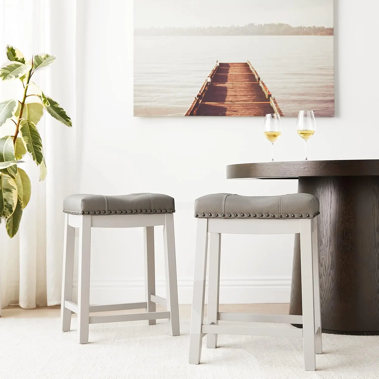 Juego de 2 Taburetes de Bar, Set de 24 ", cojín gris