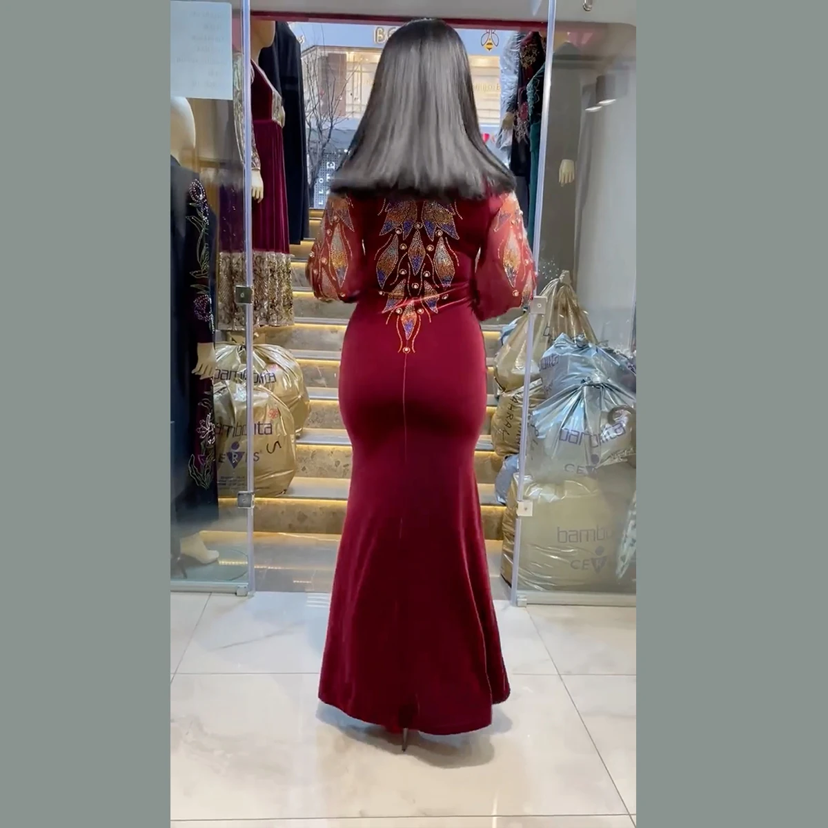 Muslim Noble Robes Can Be Customized Middle East High Quality Velvet Chiffon Sleeve Robes Diamond Dresses Muslim Ladies Dresses