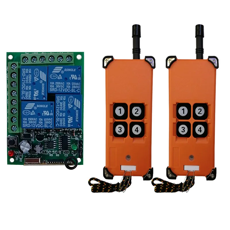 Ndustrial Sector DC 12V 24V 4CH 10A RF Wireless Remote Control Switch System With 30M-1000M Long Distance Transmitter