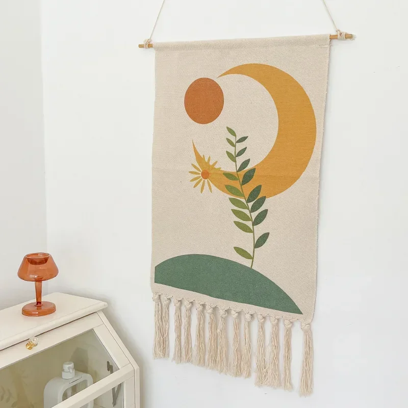 Nordic Cotton and Hemp Hand-woven Homestay Tassel Tapestry Decoration Hanging Picture Cloth Art Bedroom Hanging Cloth Ornament