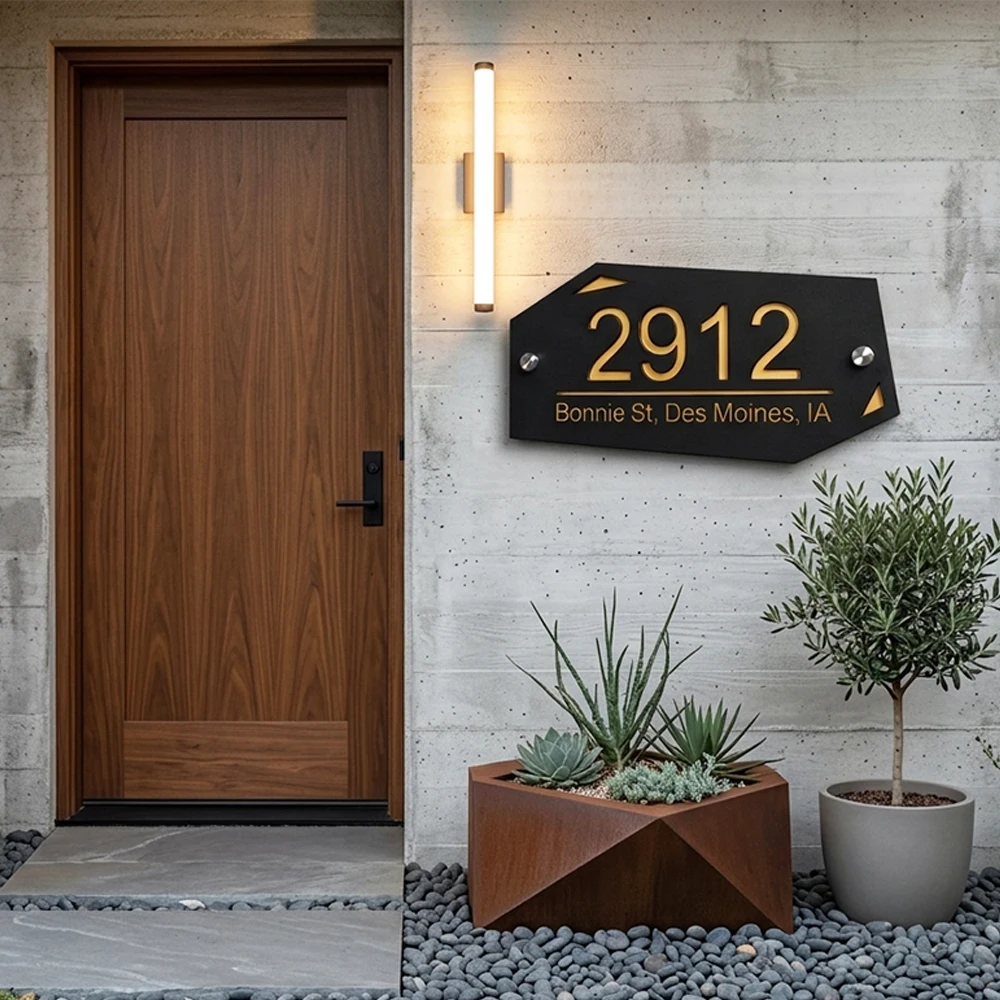 Modern Geometric House Numbers Plaque Custom Address Sign Acrylic Door Number Plate Outdoor Street Name Board for Home Villa Gat