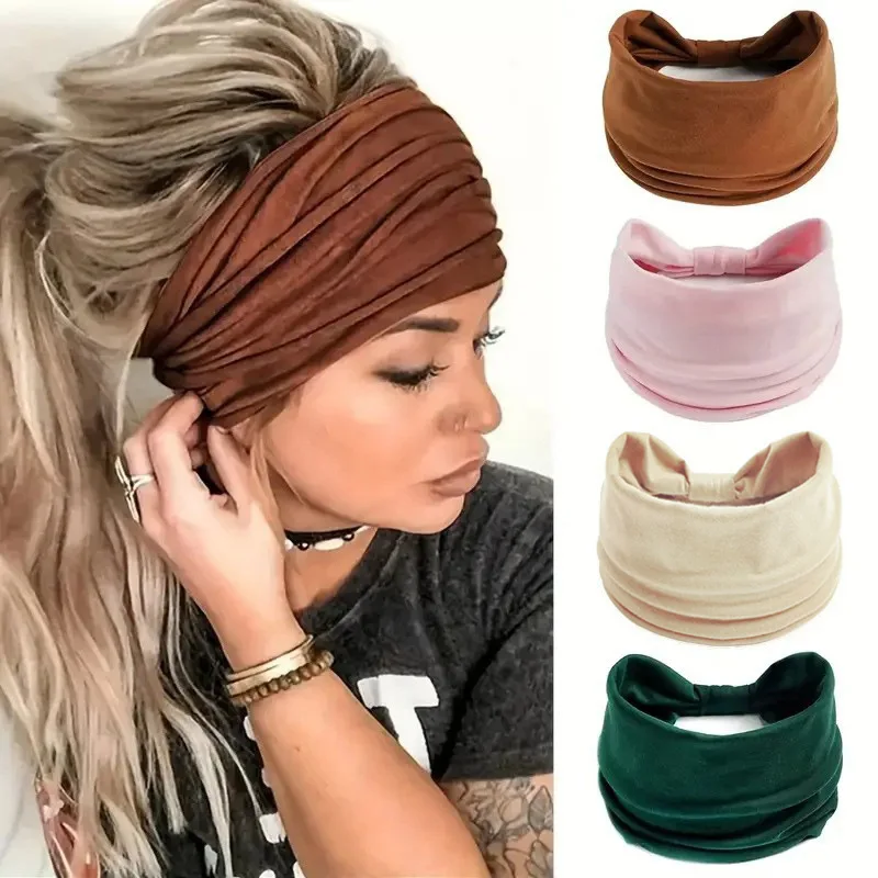 

Women Solid Color Elastic Hair Bands Headband Turban Yoga Hairband Fashion Makeup Hair Hoop Vintag Headwrap Hair Accessories