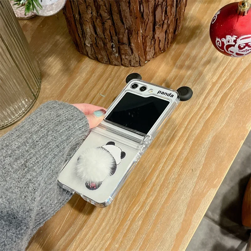Cartoon Panda Schattige Weelderige Staart Telefoon Hoesje Voor Samsung Galaxy Zflip3 Zflip4 Zflip5 Zflip6 Harde Pc Back Cover Voor Zflip6 Case Shell