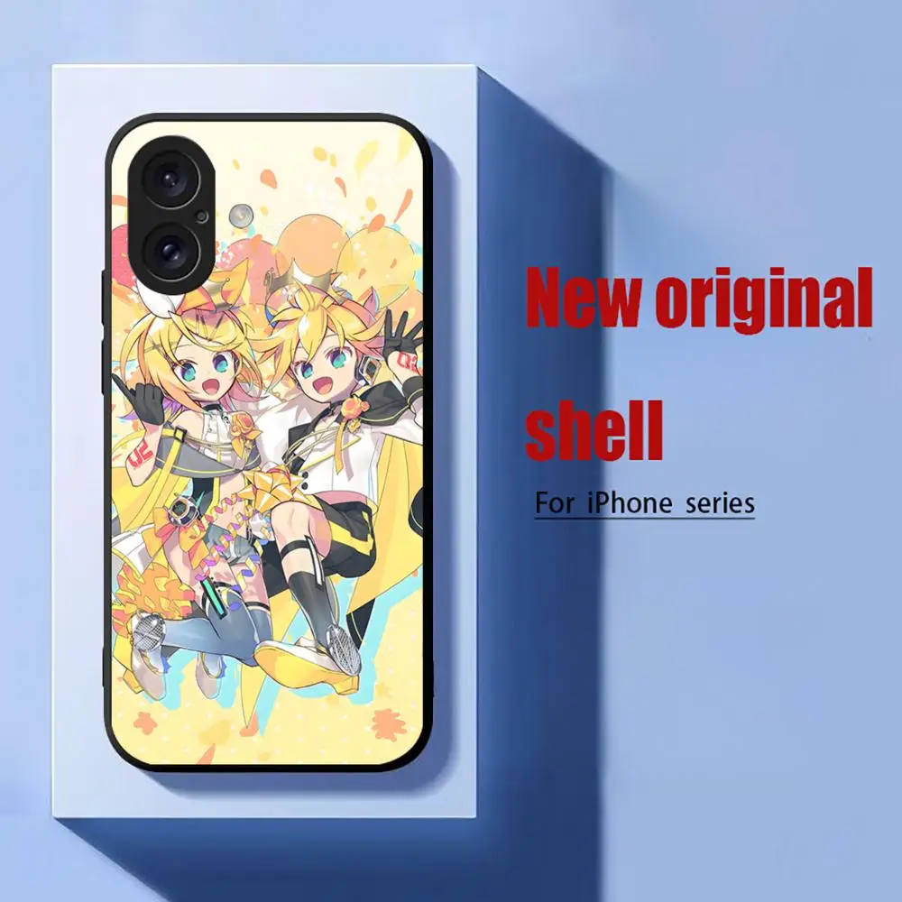 Kagamine Rin and Len Singer Phone Case For iPhone 16 15 14 13 12 11 X XR XS 8 Plus Mini Pro Max Soft black Shockproof Cover