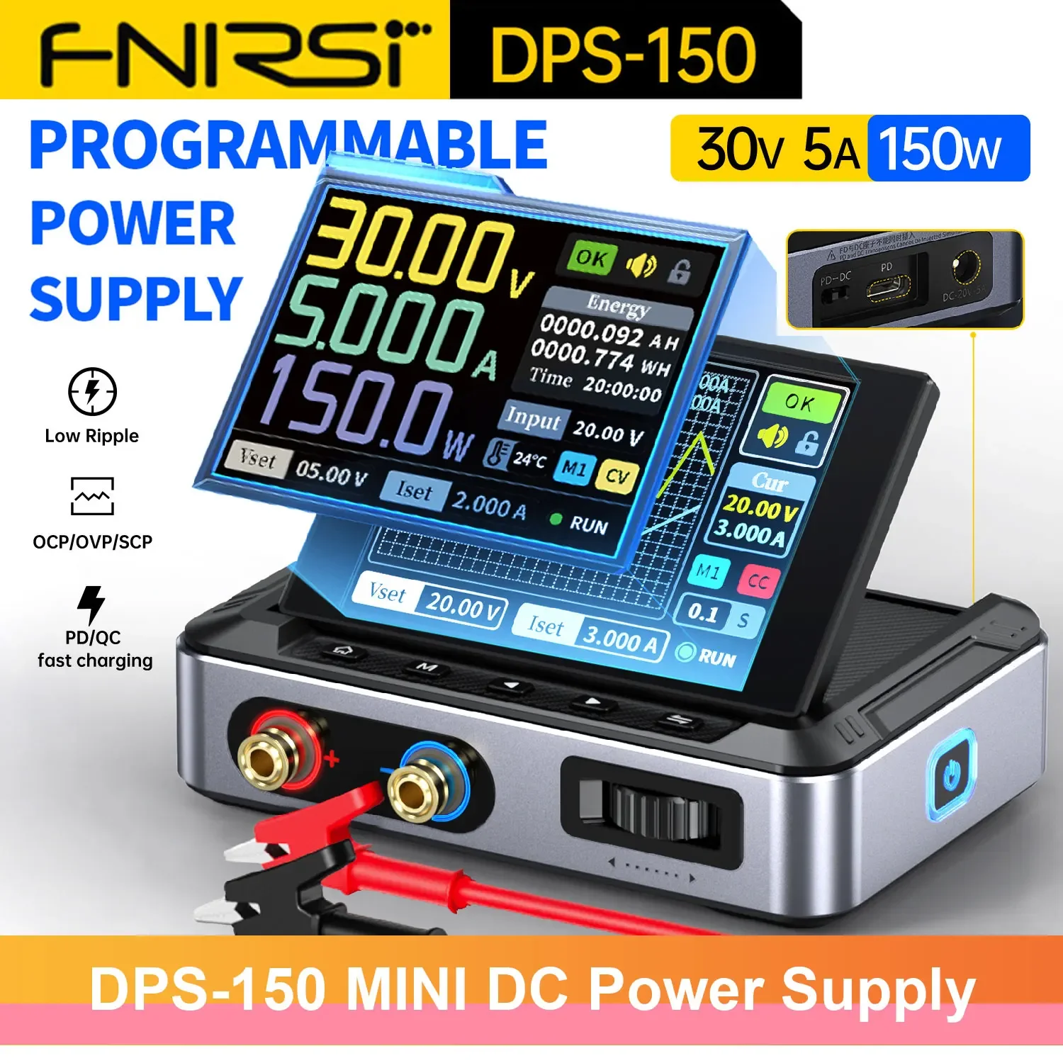 

FNIRSI DPS-150 Programmable Mini Digital Power Supply CNC DC Electronic Adjustable Voltage Regulated Laboratory Bench Switching