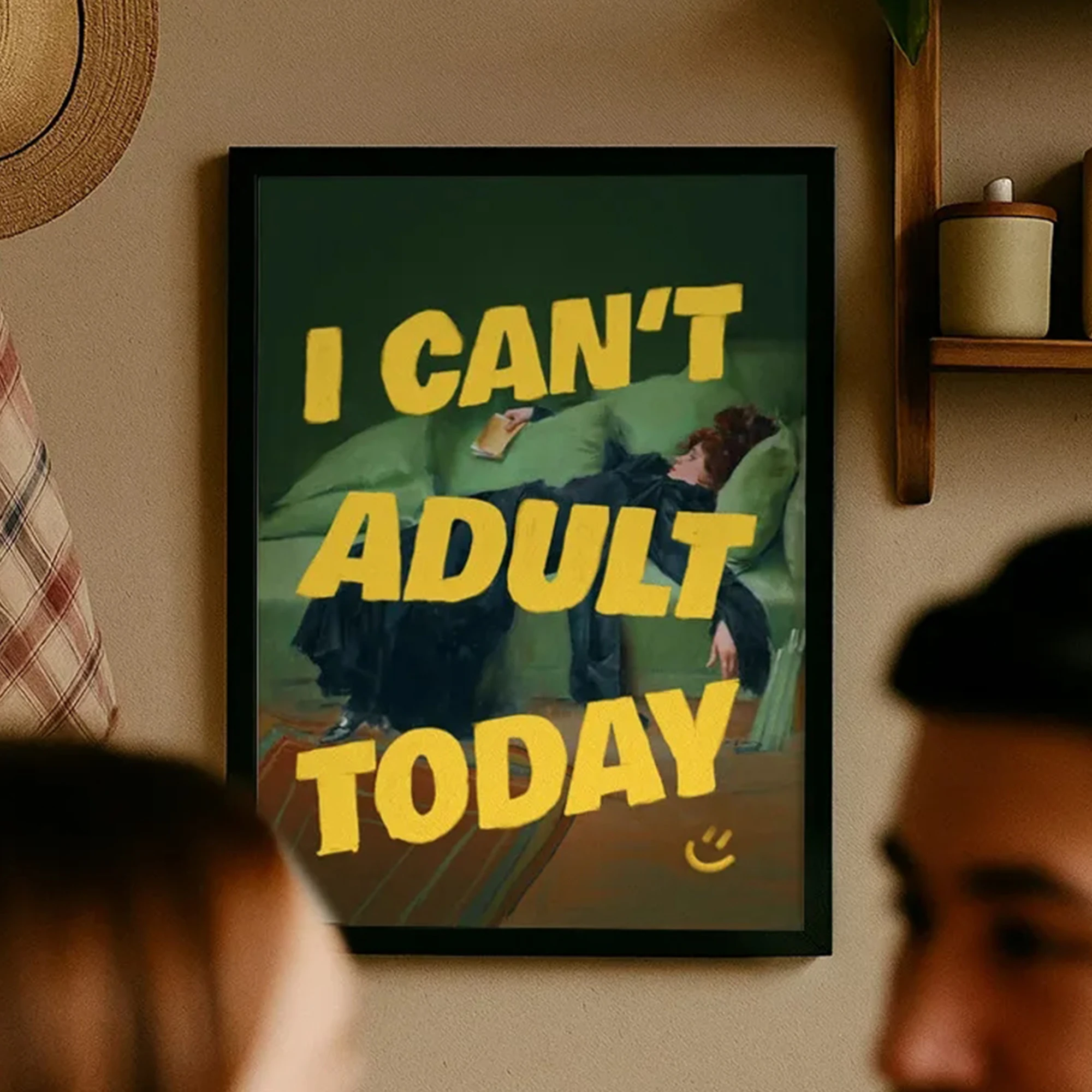 Modern Lazy Green Girl I Can’t Adult Today Wall Art Print Canvas Painting Poster Picture For Living Room,Bedroom Home Decor