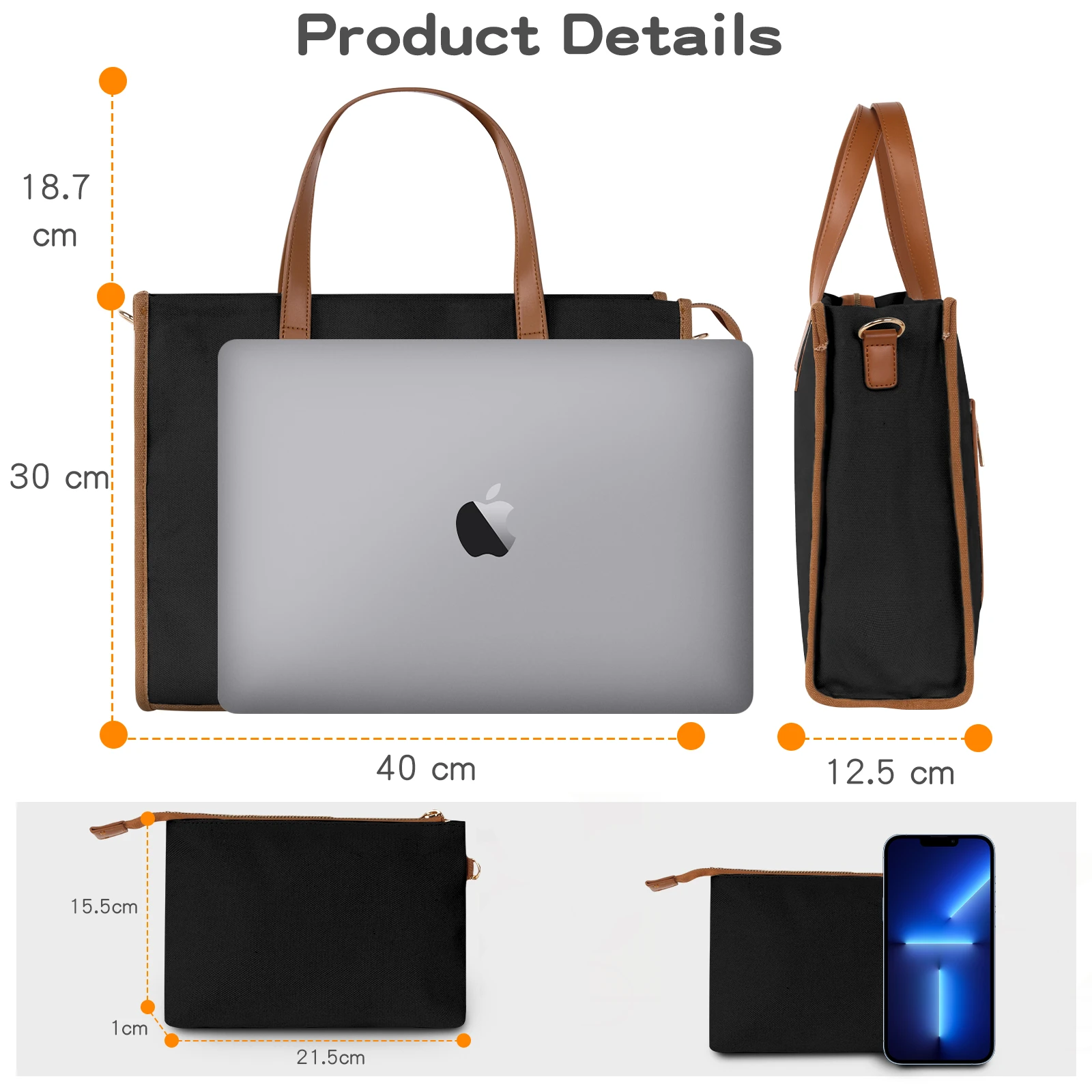 Fashion Women Large Capacity Handbag Simple Double Strap 15.6 inch Laptop Shoulder Bags with Small Bag