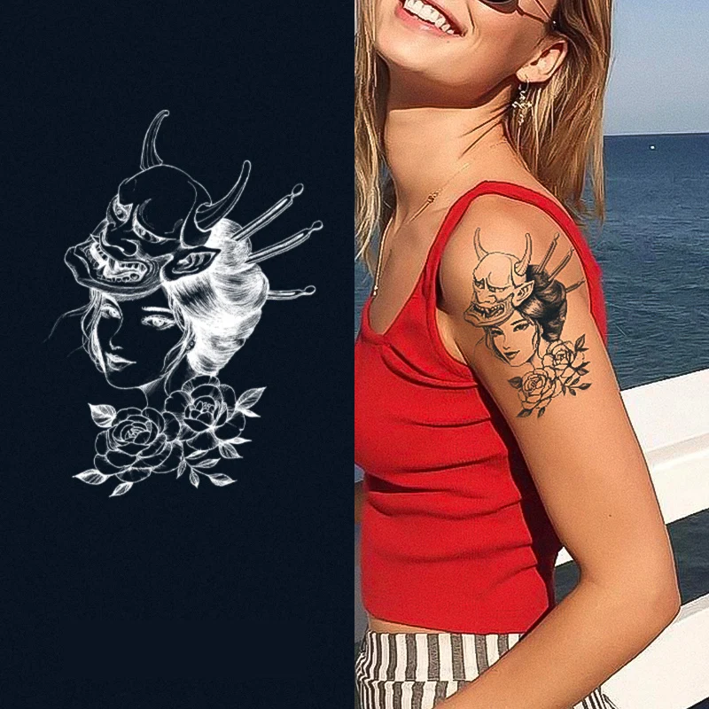 1pc Creative Sketch Skull Graffiti Girl Tattoo Sticker for Women Men Hand Back Tattoo Body Art Fashion Flower Temporary Tattoo