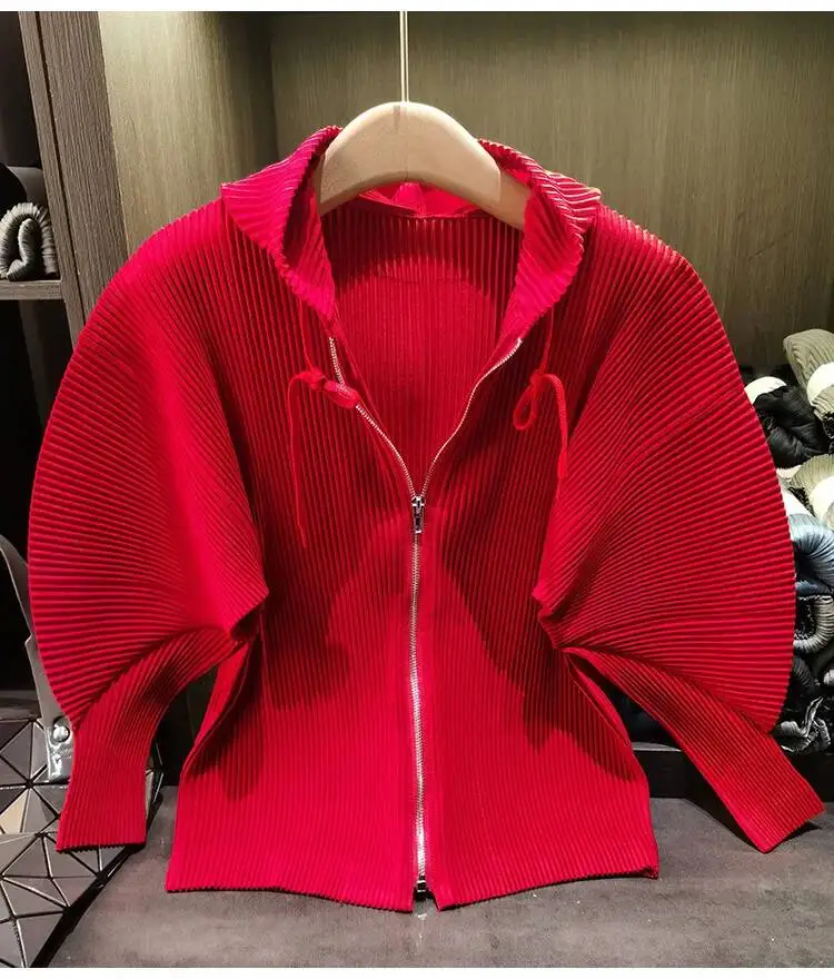 Drawstring Spring New Hooded Pleated Zipper Women's Sweatshirts Loose Elegant Simple High Quality Cardigan Coat 245YG
