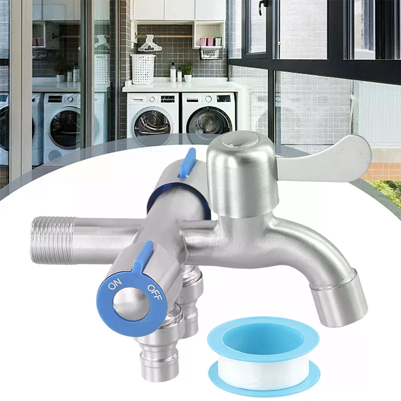 Steel Multi-function One Into Three Out Washing Machine Faucet Three Control Domestic Diverter Four-way Triangle Valve Stainles