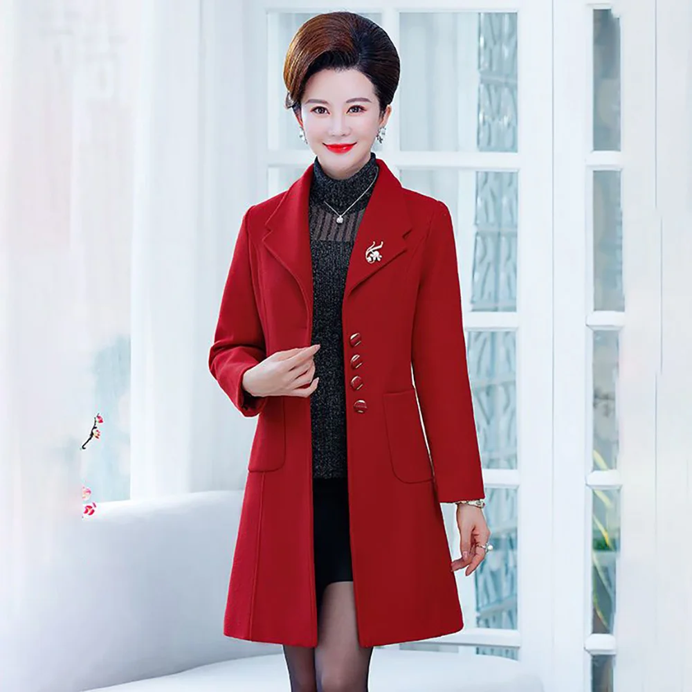 Middle-aged And Elderly Ladies Woolen Coat Temperament Long Mom Spring And Autumn 2024 Fashion New Loose Slim Coat Woman 5XL