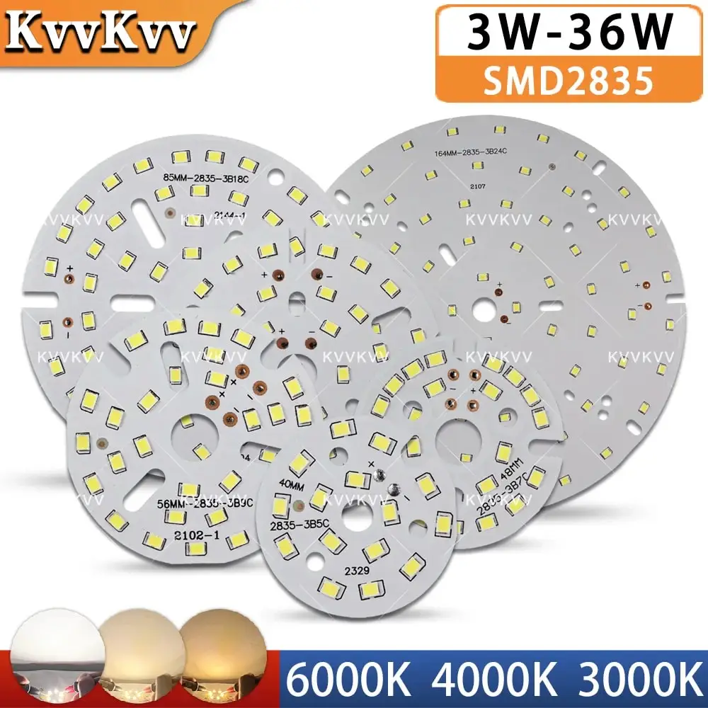 SMD2835 LED Lamp Beads 3W 5W 7W 9W 12W 15W 18W 24W 36W High-Brightness Warm & Neutral White Lighting Chips for DIY Projects