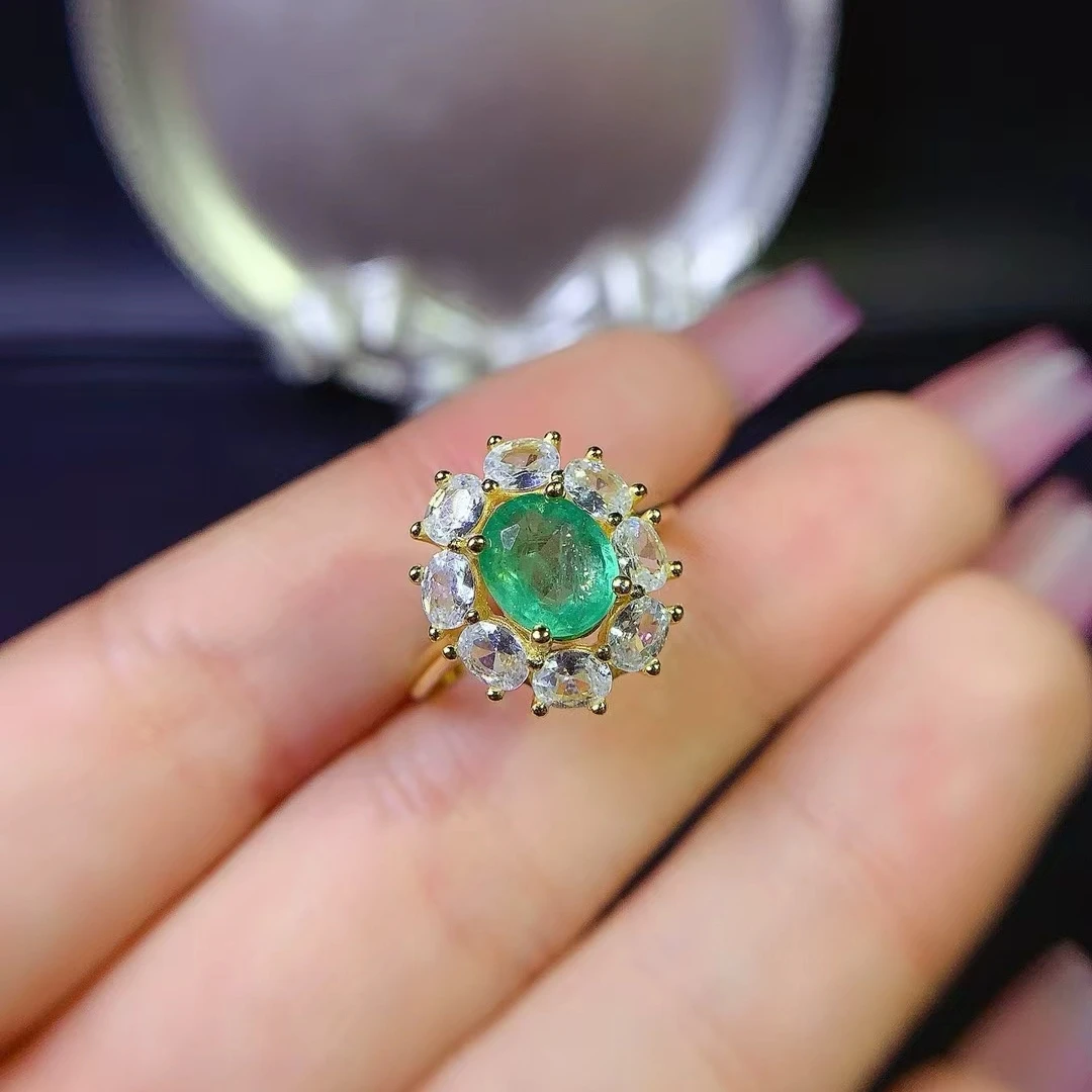 KJJEAXCMY Natural Colombian Emerald Ring for Women S925 Silver Electroplating High Clarity Inlaid Jewelry Fine Support Testing