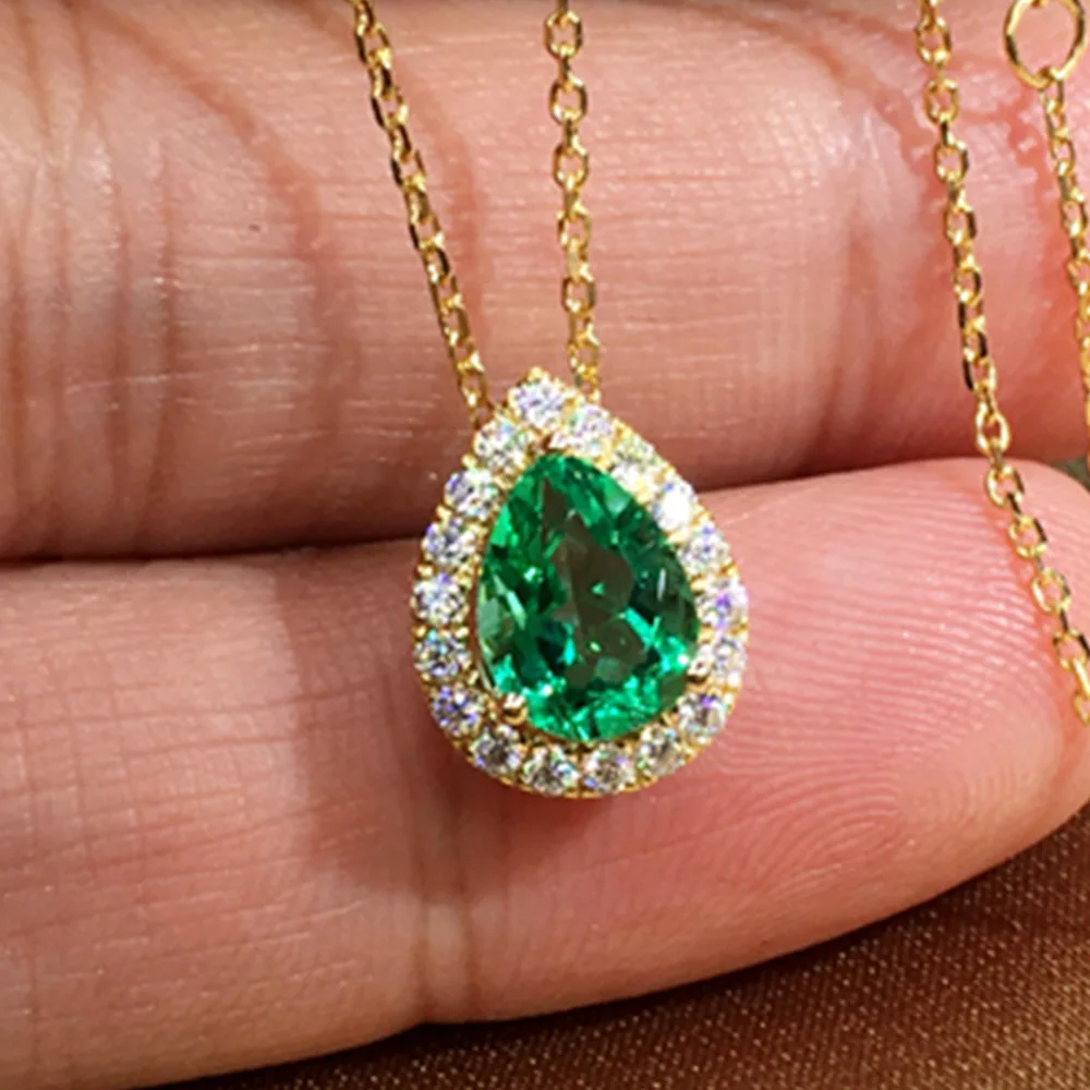 2024 Fashion Girls Pendant Necklace with Bright Green Crystal Stone Wedding Anniversary Statement Jewelry for Women Wholesale