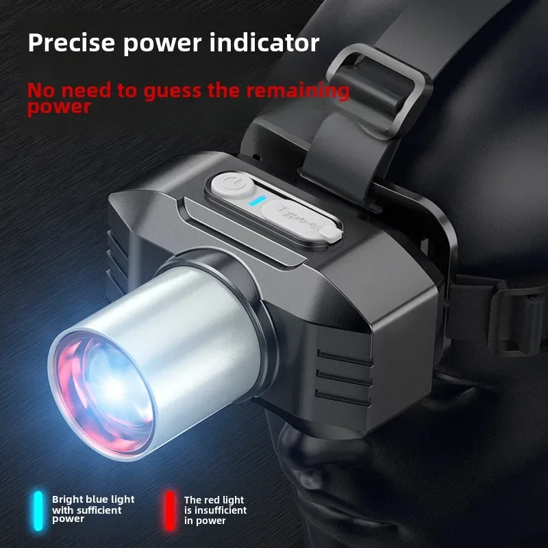 Faro a LED a luce forte Torcia montata sulla testa con zoom super luminoso Torcia da campeggio portatile ricaricabile USB Edc Torcia da pesca