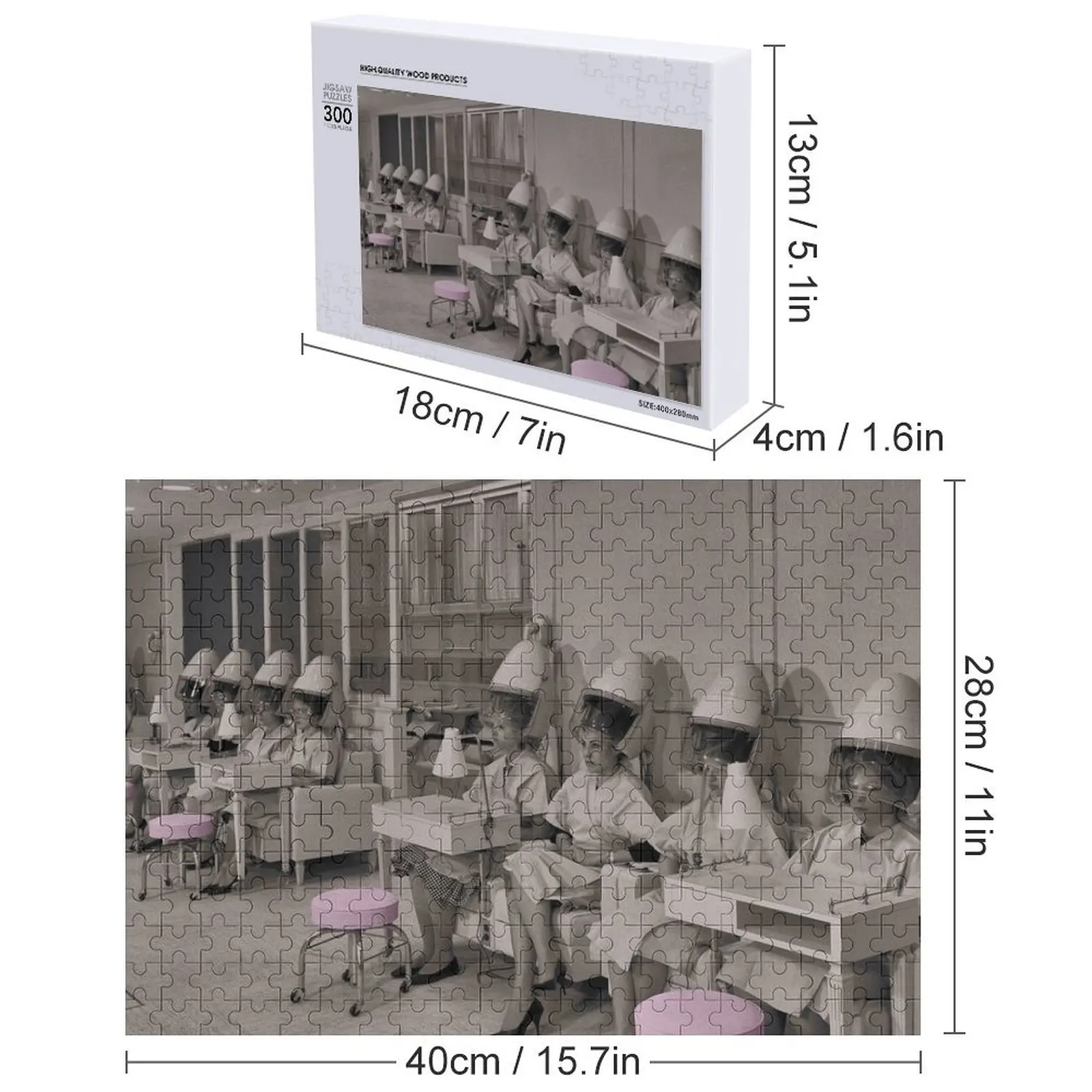 Beauté jour vintage sépia salon de coiffure photo Puzzle Compositions en bois pour enfants Puzzle personnalisé