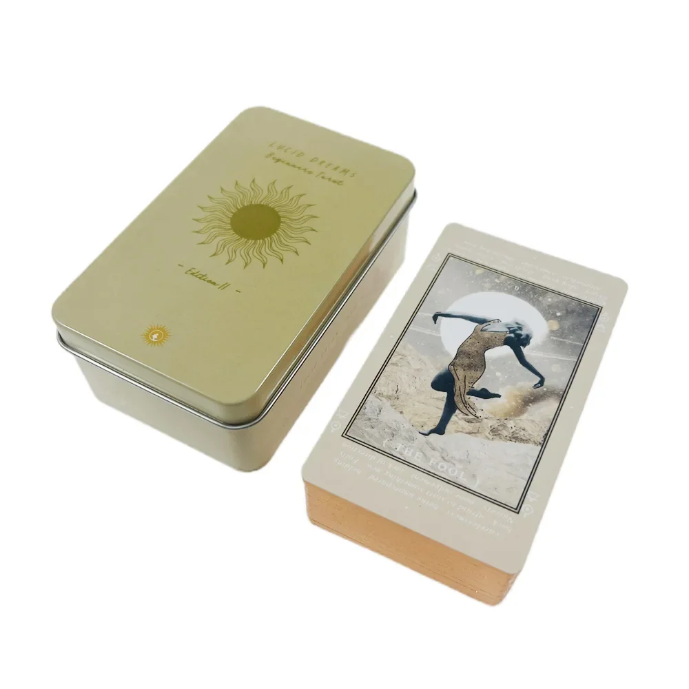 Tarotkarten-Deck von hoher Qualität in Metalldose, 10 cm x 6 cm, Brettspiele, goldgrün plattierte Kantenkarten mit Papierhandbuch