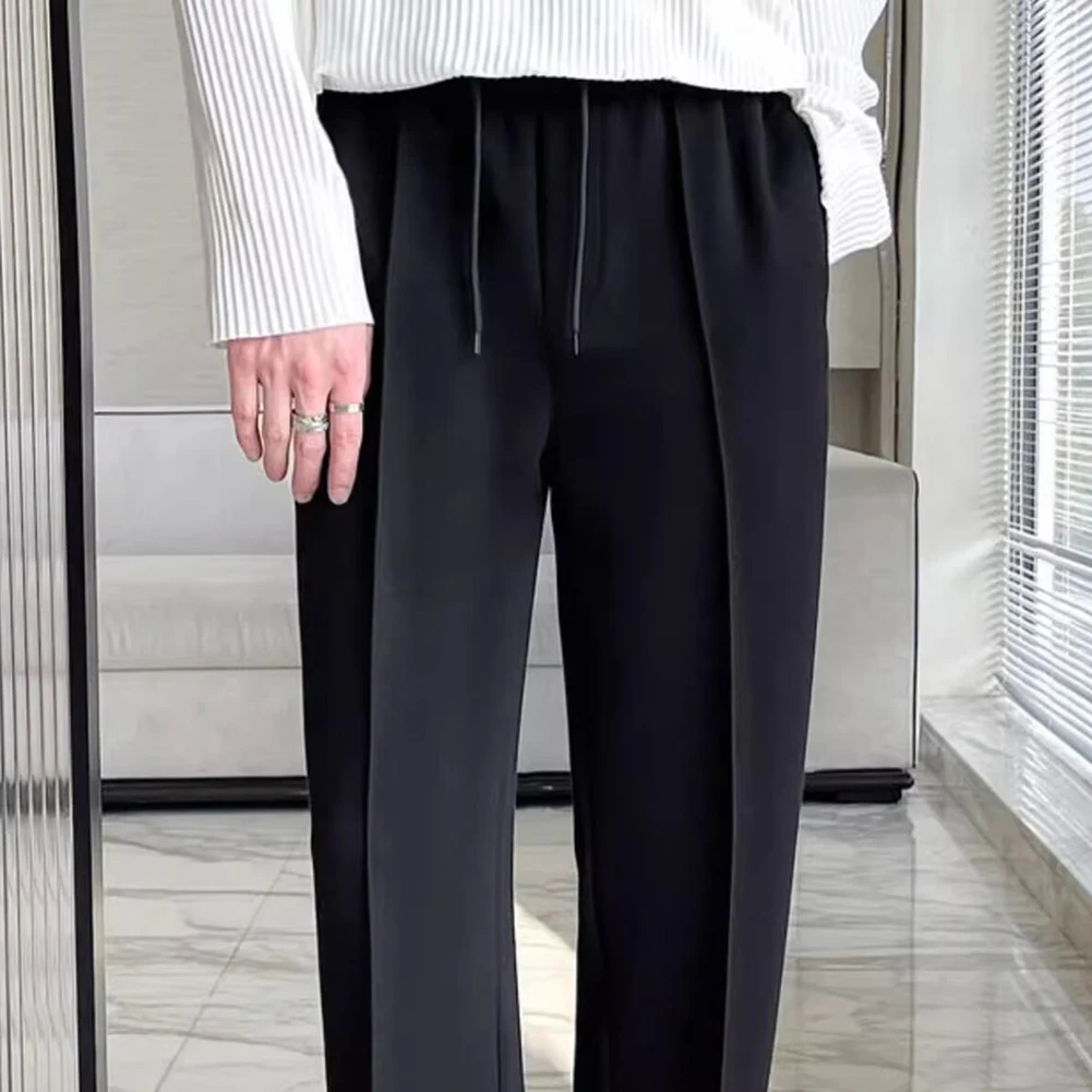 Mens Trendy Line Sweatpants Loose Straight Drawstring Trousers Versatile Drape