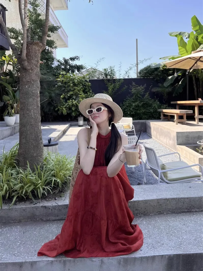 فساتين نسائية أنيقة بدون أكمام للخريف على الطراز الفرنسي فستان كعكة عرقية بحزام متدفق على شكل زهرة الأميرة للعطلات الرومانسية #4