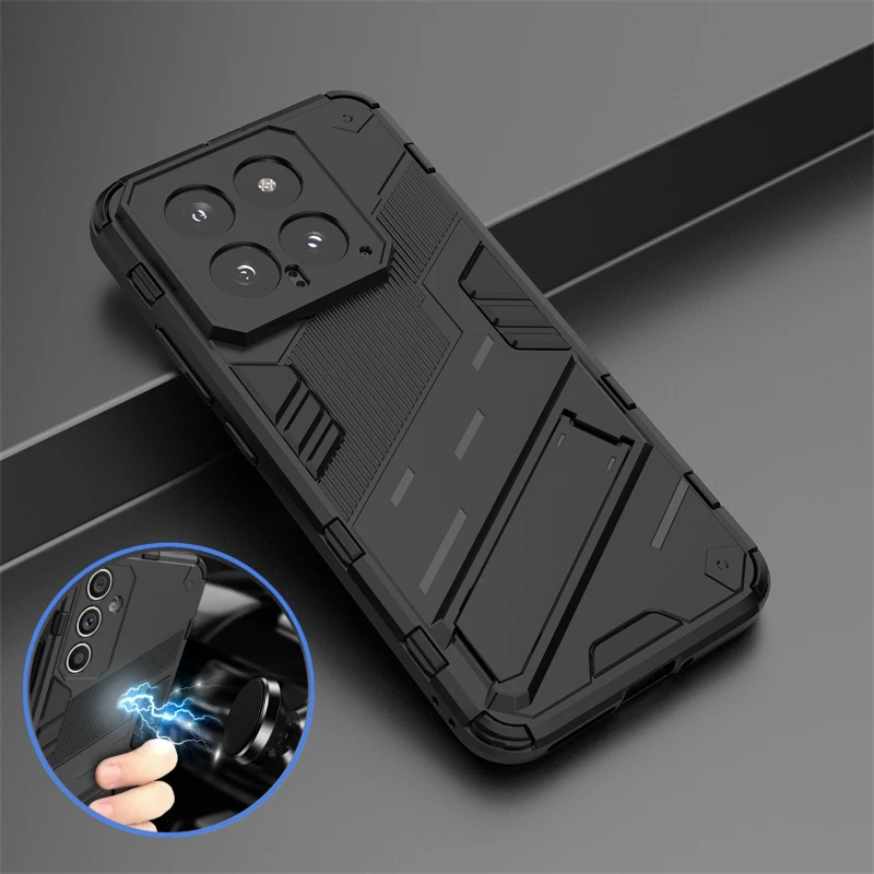 Shockproof Armor Phone Cases For Xiaomi 14 Case Xiaomi 14 Pro Cover Car Magnetic Holder Kickstand Protector Coque Xiaomi 14 Pro