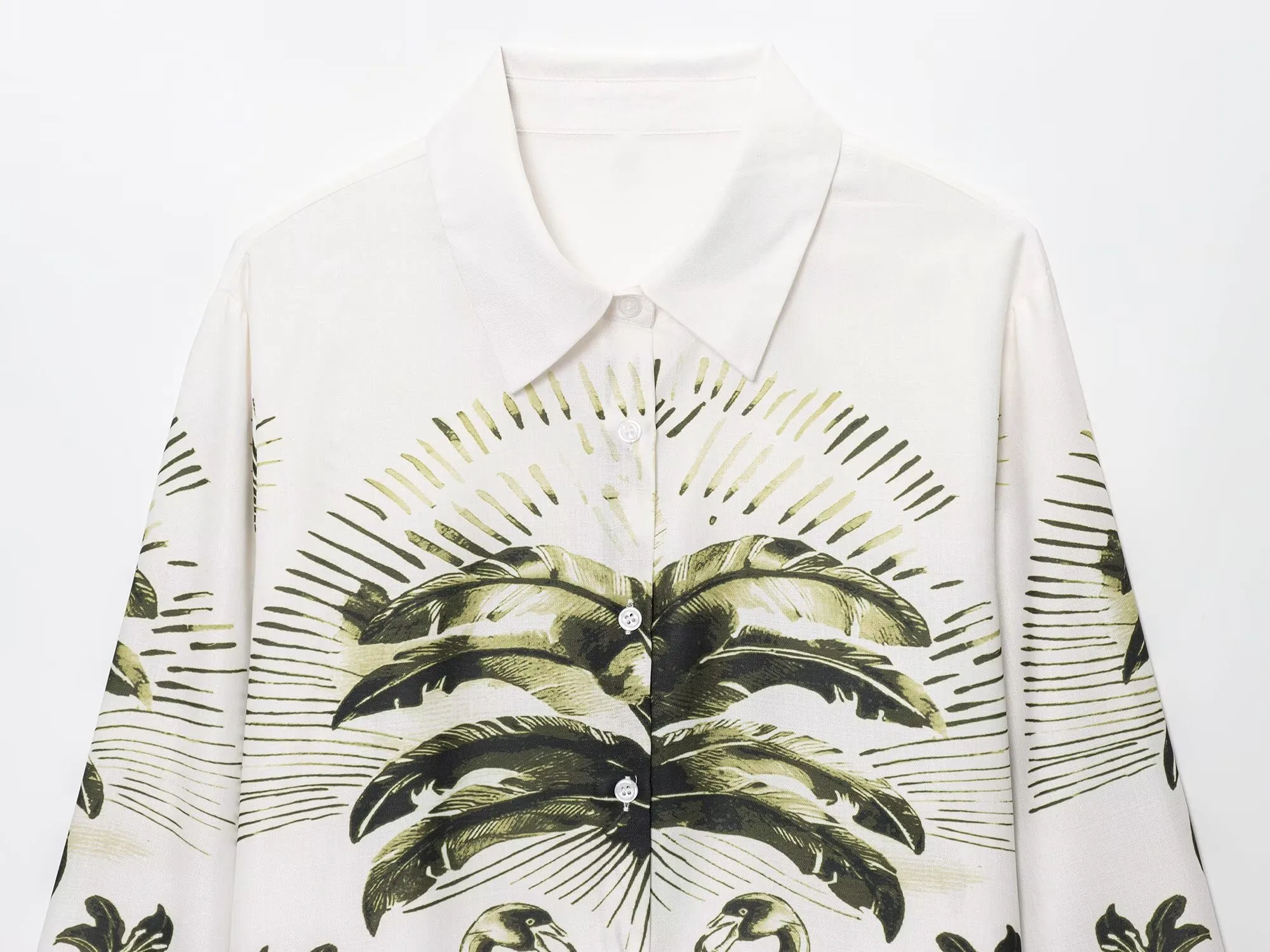 Set atasan kemeja lengan panjang bermotif bergaya kasual liburan musim panas 2025 untuk wanita + celana pendek pinggang tinggi