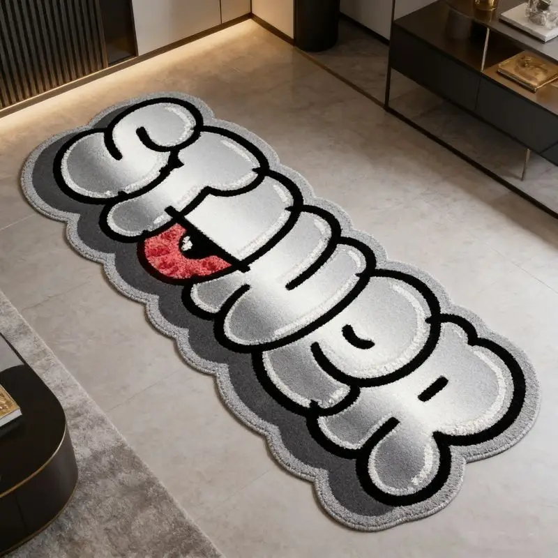 VIKAMA Purple Graffiti Letter Shaped Area Rug Cool One Eye Monster Non‑Slip Soft Floor Mat for Living Room Bedroom Home Decor