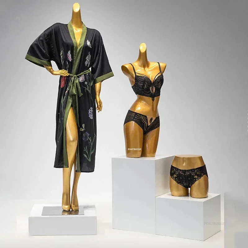 

High-end Gold Underwear Mannequin Window Display Luxury Mannequin Stand for Women's Clothing Store Female Half-length Mannequin