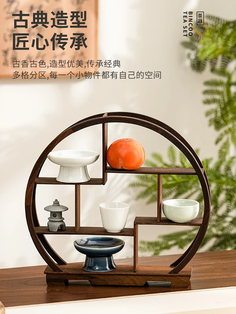 Tabletop: Bogu shelf, small solid wood ornaments,  tea holders, Duobao Pavilion, purple sand teapot display shelves, shelves