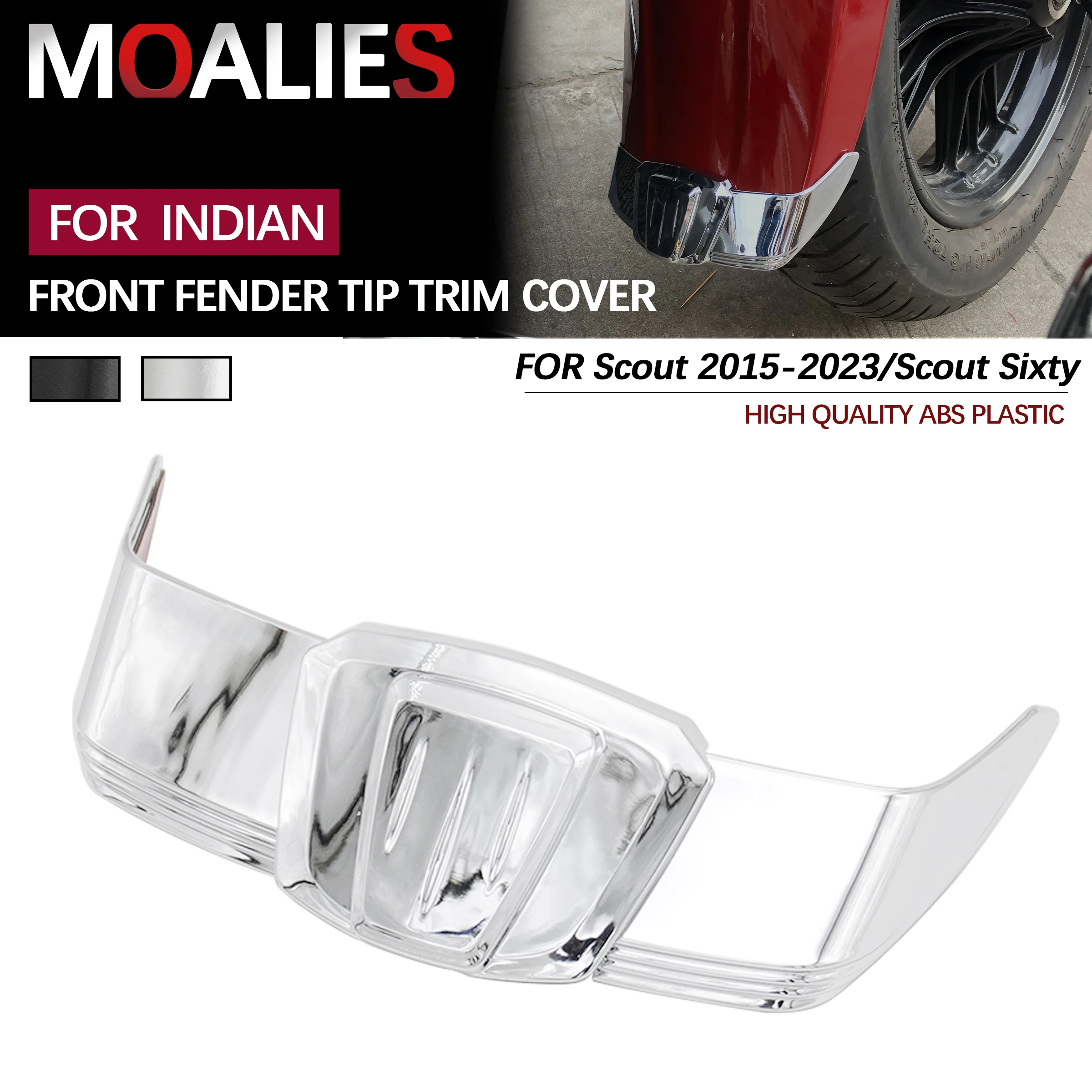 

For Indian Scout Sixty 2015-2023 Motorcycle Accessories Front Fender Tip Trim Cover Black Chrome Mud Splash Guard Decorative
