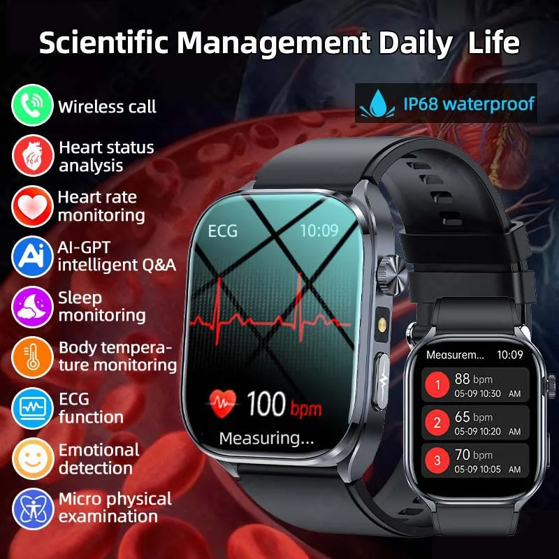 

LIGE New Nursing Grade Smart Watch Men Blood Oxygen ECG+PPG Clock Body Analysis Voice Call Health Smartwatch 2025 Dynamic UI