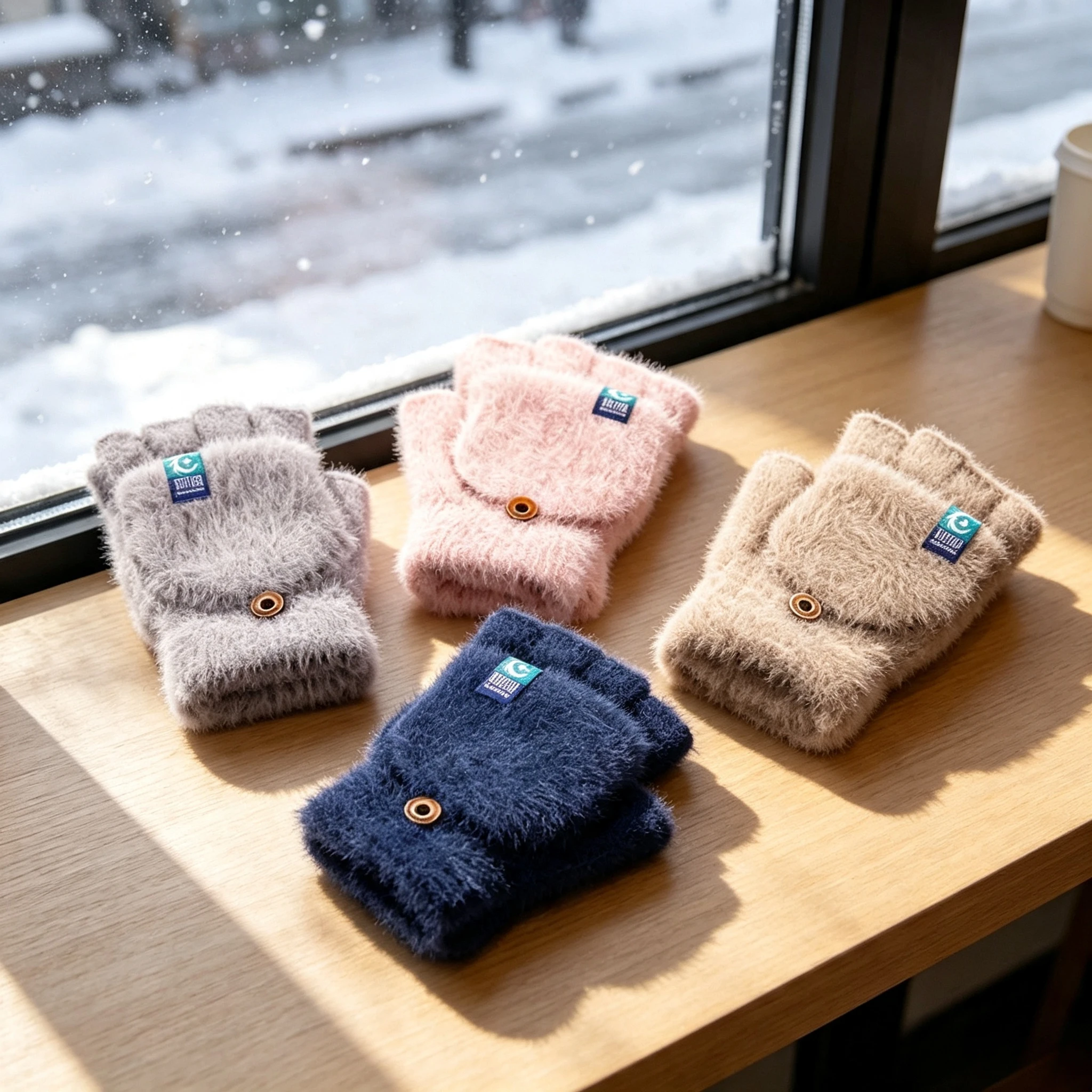 Warm Plush Winter Gloves Flip Top Mittens Soft Fluffy Half-Finger Office Writing Gloves Thick Anti-Cold Outdoor Student Gloves
