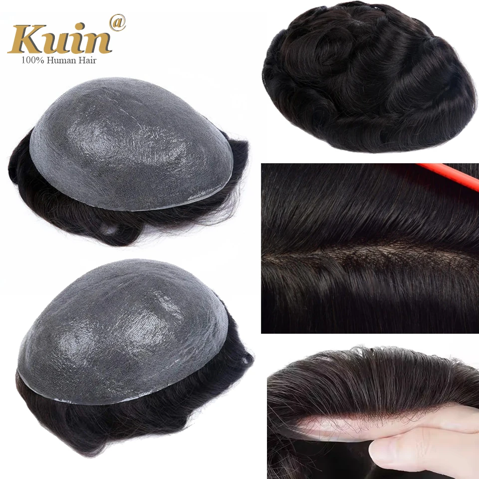 سوبر رقيقة الجلد شعر الإنسان هيربيسي عقدة مزدوجة قوية بو استبدال نظام الشعرية الاصطناعية شعر الإنسان الرجال شعر مستعار الذكور #2