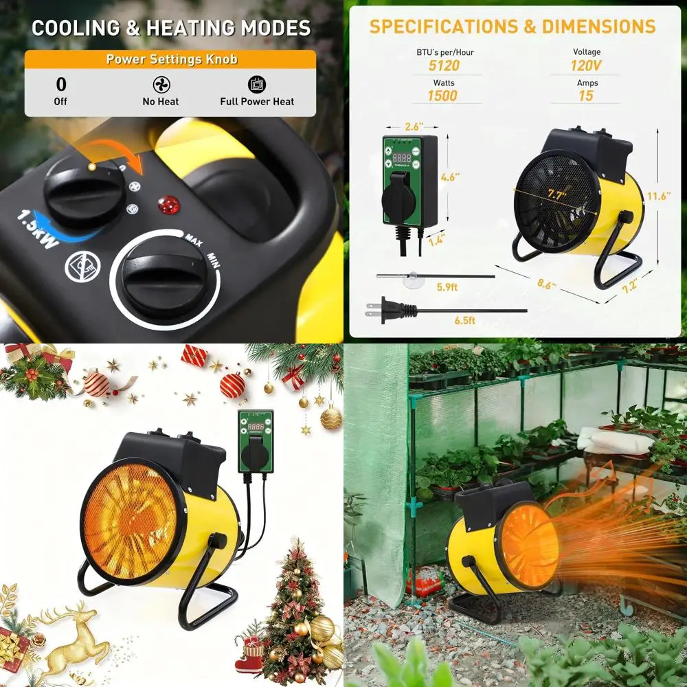 

Digital Thermostat Portable Greenhouse Heater, 1500W Radiant, Overheat Protection, IPX4 Water Resistant, Ideal for Indoor, Garag