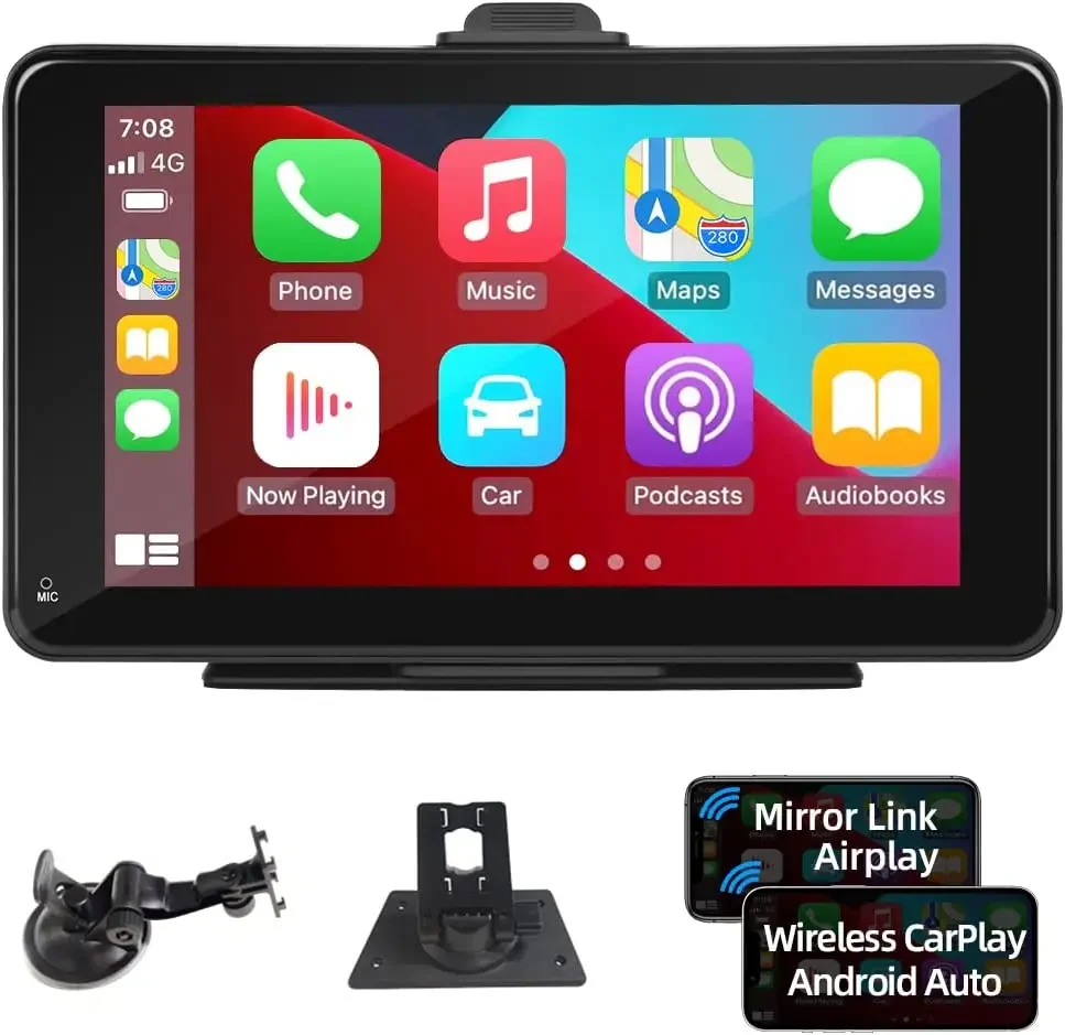 

Portable Wireless Carplay Monitor Android Auto Screen Car Radio Multimedia Player for Universal 7'' Touch Screen Easy-to-install