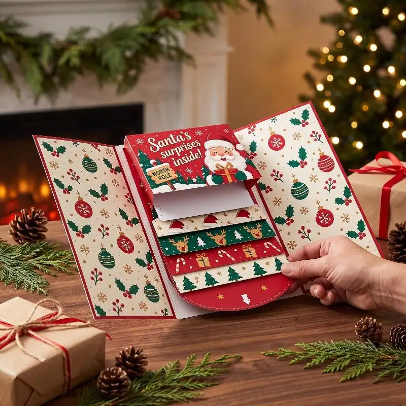 Waterfall Handmade Christmas Gift Card Holder Book DIY Surprise Merry Xmas Cards for New Year Holiday Gifting