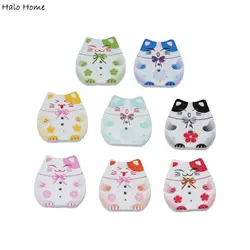 30pcs Lucky Cat Wood Buttons For Sewing Scrapbooking Clothing Headwear Handmade Crafts Home Decor Accessories DIY 25x22mm