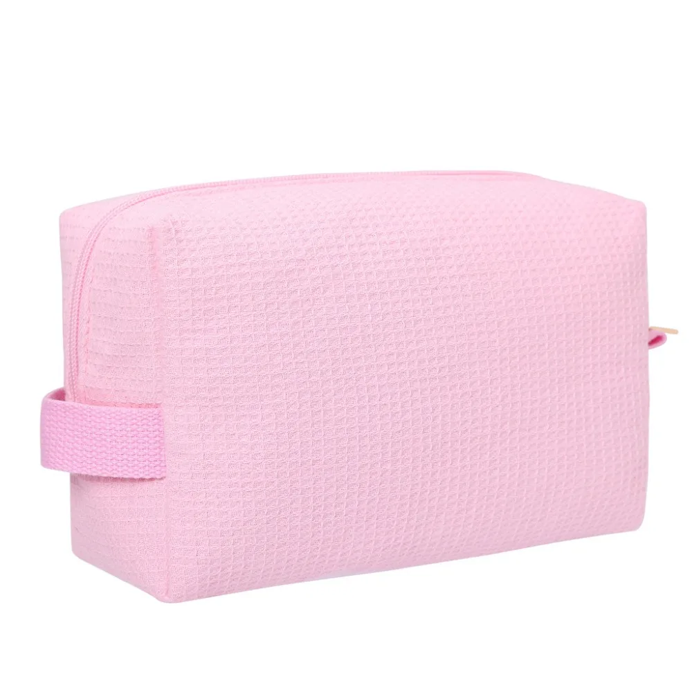 Fashion Waffle Cosmetic Bag Solid Color Large Capacity Women Makeup Bag Cotton Toiletry Bag Pouch Travel Storage