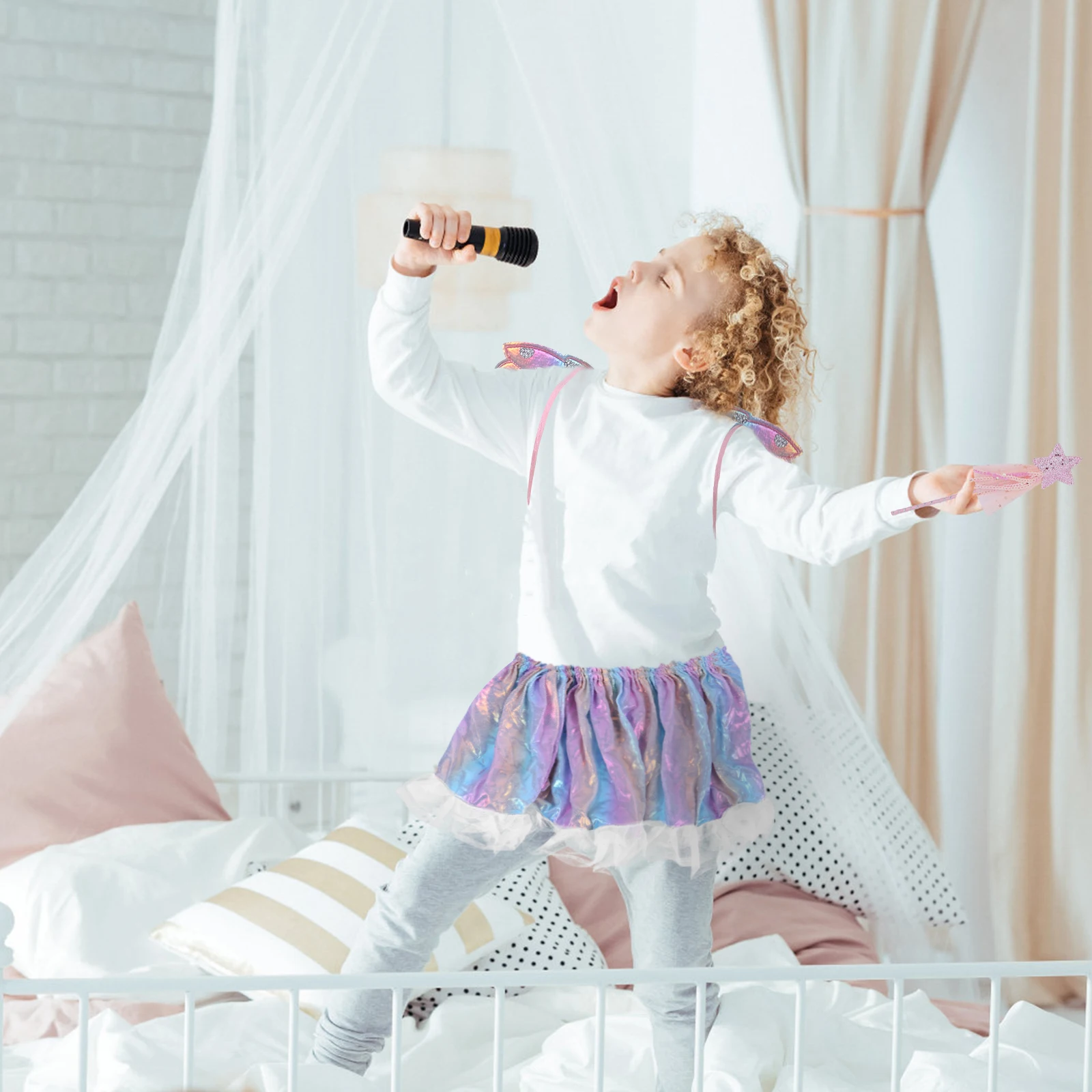 

3pcs 1 Set Costume Wing Kids Fairy Stick Skirt Accessories Party Decorative Wings Kids Costume Accessories Cosplay Skirt Set For