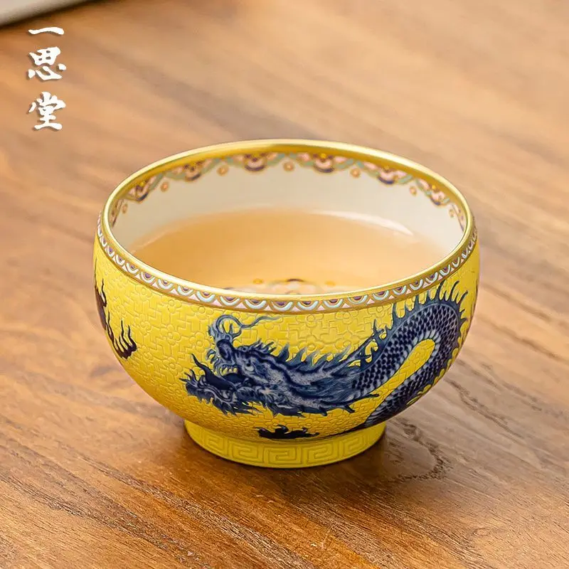 

Элитная персональная чашка Yisitang Master Jingdezhen с сине-белым эмалевым рисунком дракона, одиночная чашка, чайная утварь
