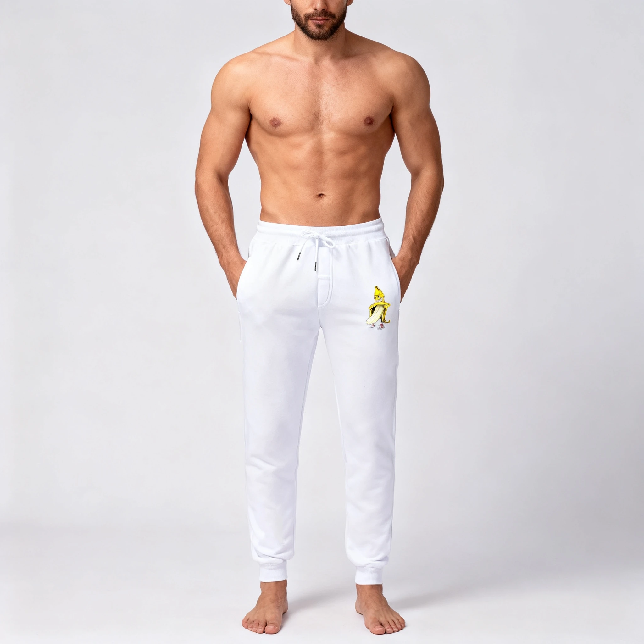 Men's Cartoon Banana Print Sweatpants, Casual Joggers, Loose Fit Sports Pants, Fleece Lined Trousers, Streetwear Track Pants