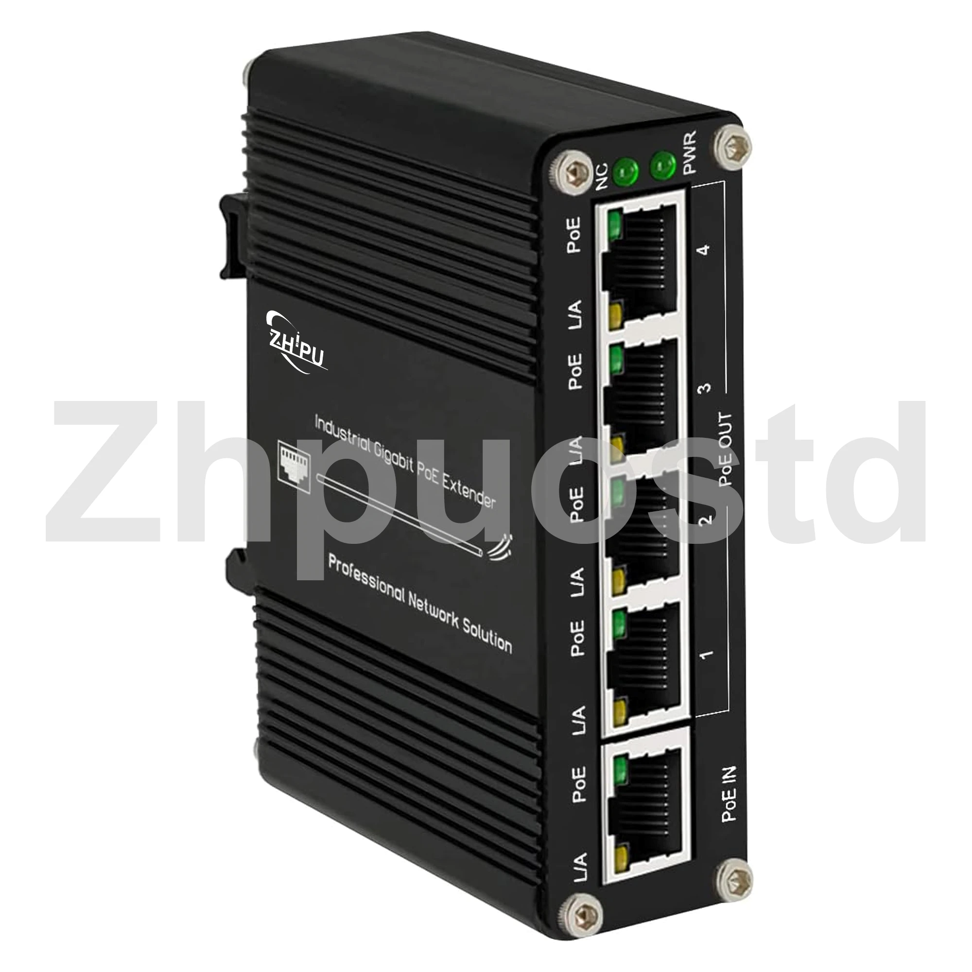 

Mini Industrial Gigabit Ethernet PoE Extender 1 Port IEEE 802.3at 30W Input and 4 Ports Output, Din Rail & Wall Mounted