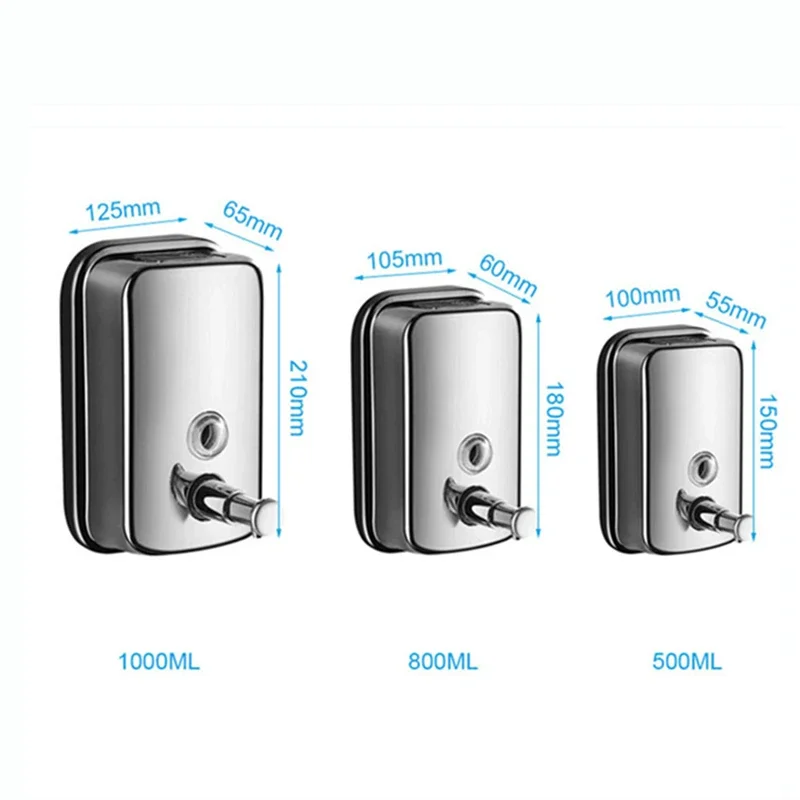 Wall Mounted Stainless Steel Soap Dispenser Silver Kitchen Bathroom Shower Soap Box 500 ml 800 ml 1000 ml Liquid Dispenser 6